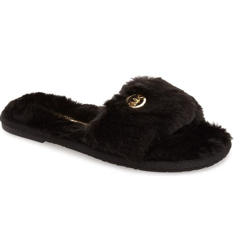 michael kors faux fur slide slippers|Michael Kors leather slides.